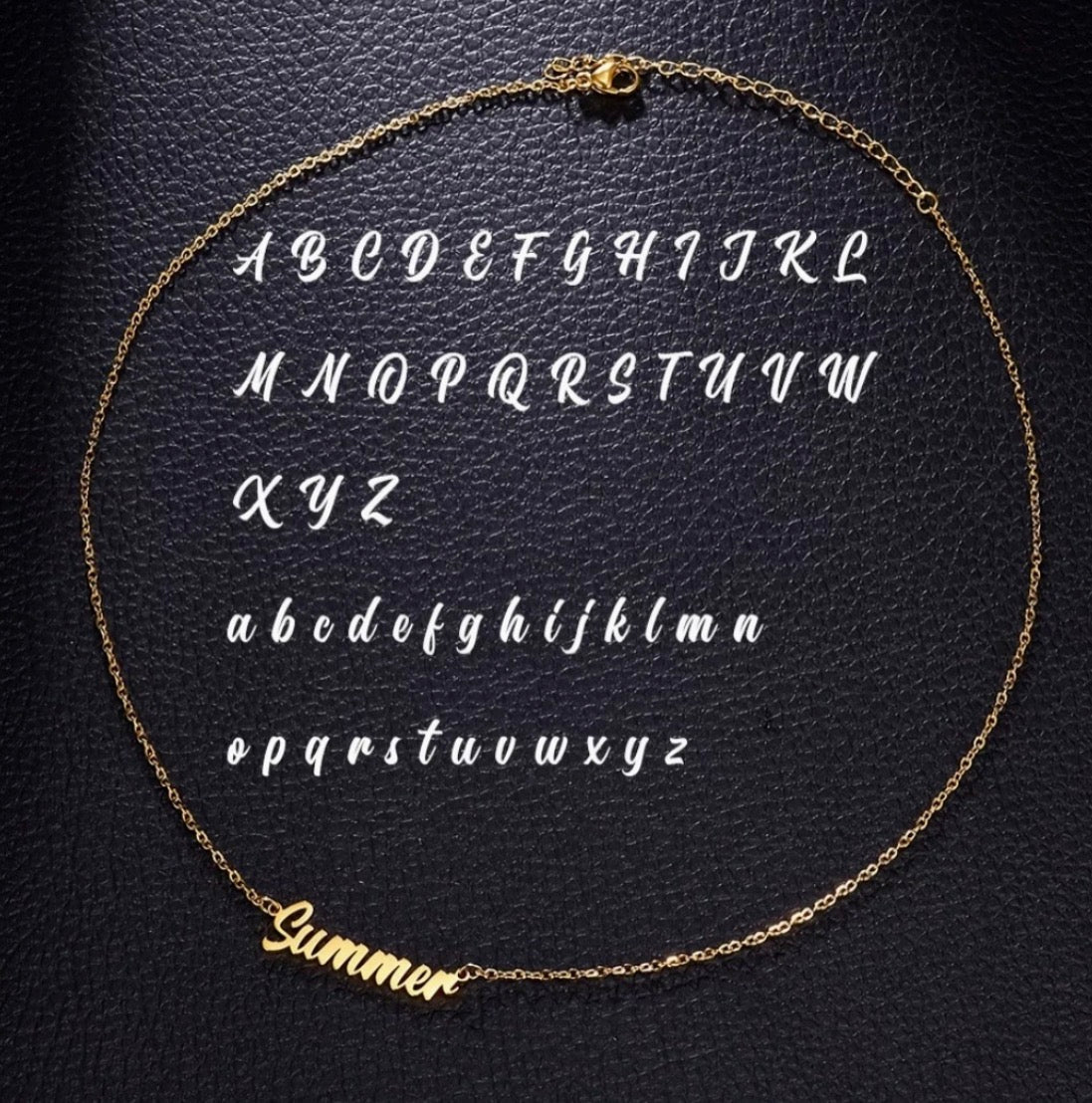 Customizable beautiful gold plated stainless steel necklace with personalized name. Pre-order for delivery between 10-15 business days.