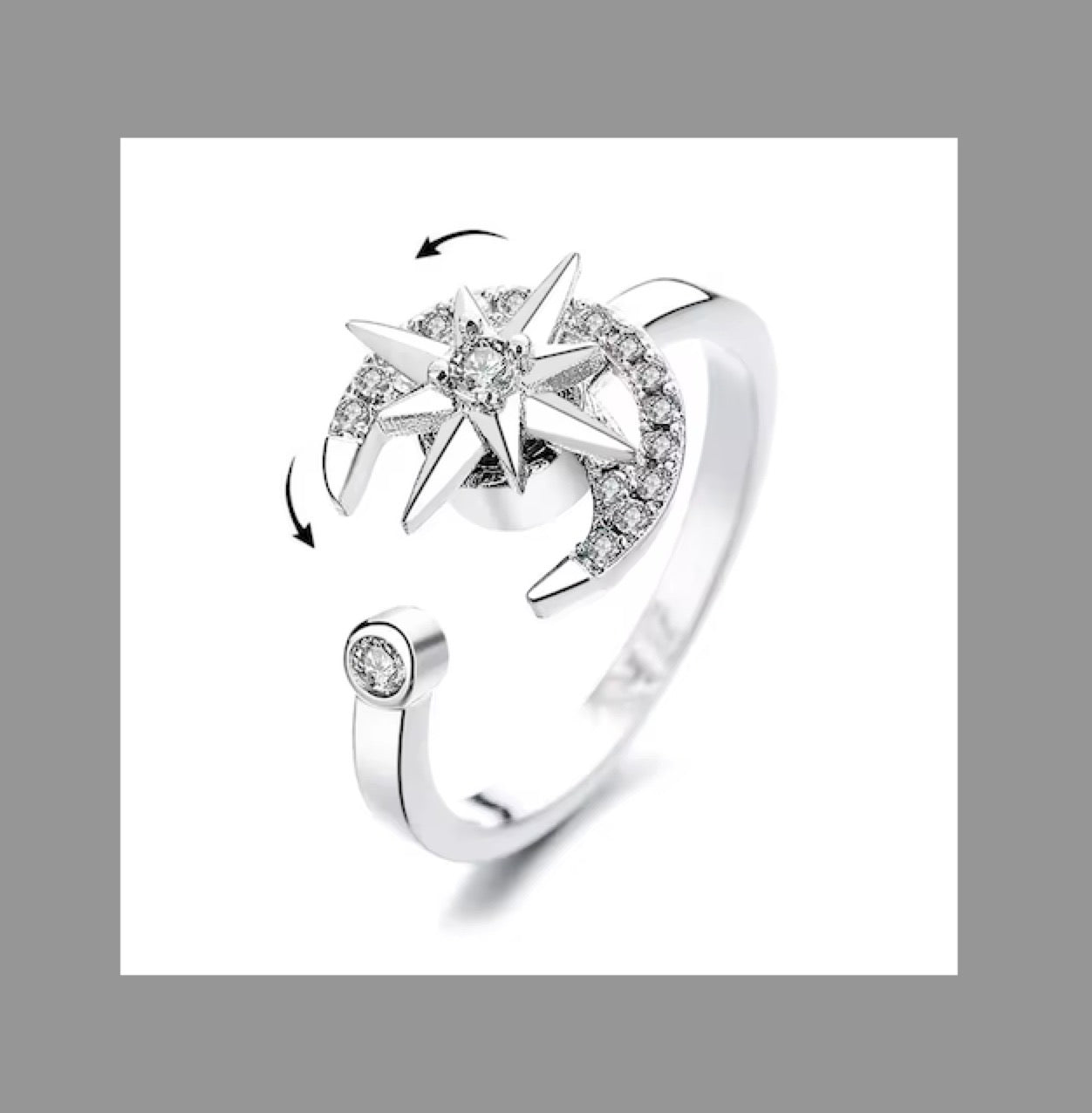 Anti Stress Dainty Moon And Star Zircons Copper Fidget Ring