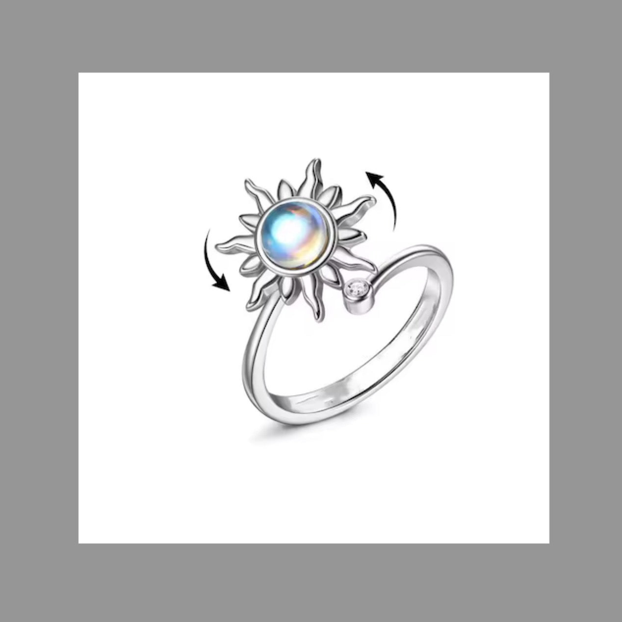Unique adjustable copper anti stress sun fidget ring. “You are my Sunshine “ written inside the ring.