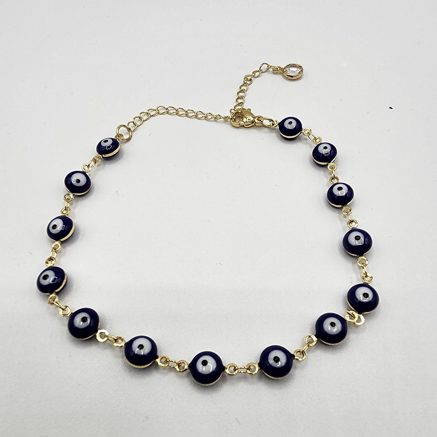 Adjustable alloy plated fashion jewelry ankle bracelet with blue Evil Eyes