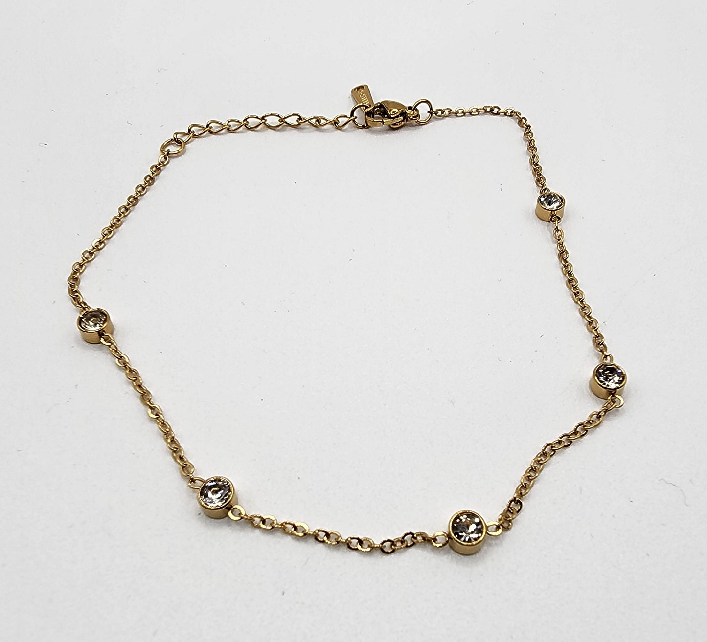 Adjustable stainless steel anklet / ankle bracelet with zircons