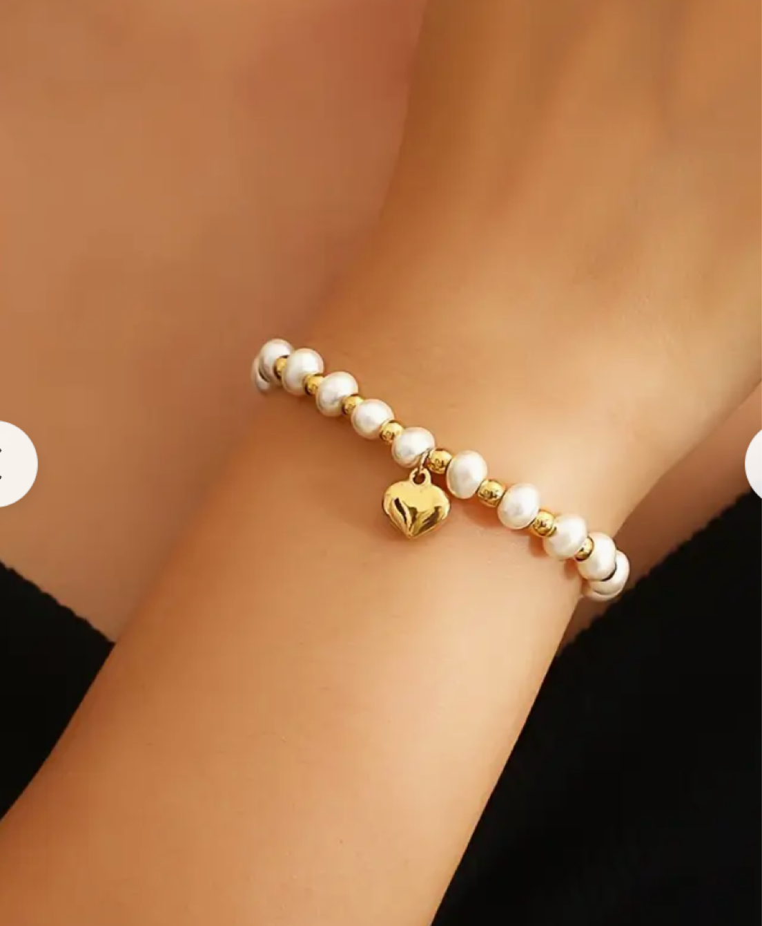 Delicate 18k Gold Plated Stainless Steel Beads and Faux Pearls Bracelet With Heart Charm