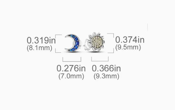 Silver plated asymmetrical Zircon Crescent Moon & Sun Stud Earrings