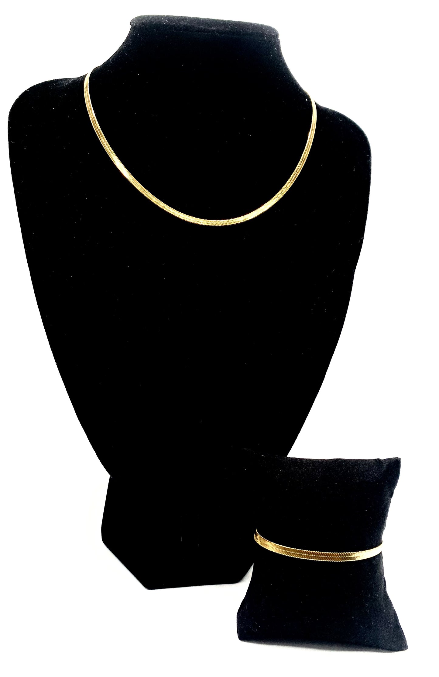 Adjustable 3 mm Herringbone/snake 14K golden stainless steel necklace