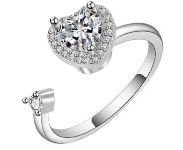 Adjustable Lovely copper Anti-stress Heart With Zircons Fidget Ring.