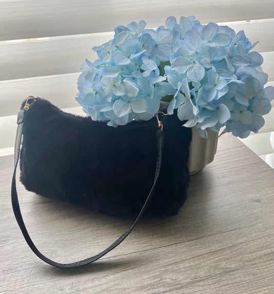 Black faux fur tote bag