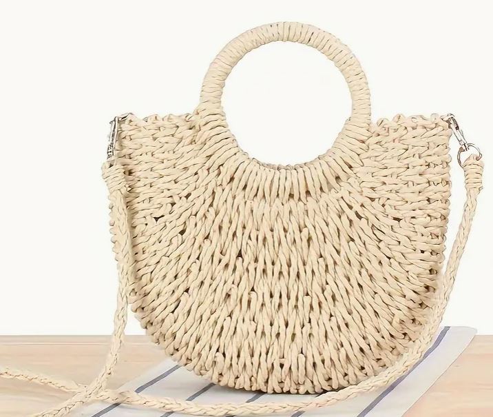 Spring & Summer beautiful light weight woven tote purse / crossbody bag with removable drawstring