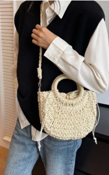 Spring & Summer beautiful light weight woven tote purse / crossbody bag with removable drawstring