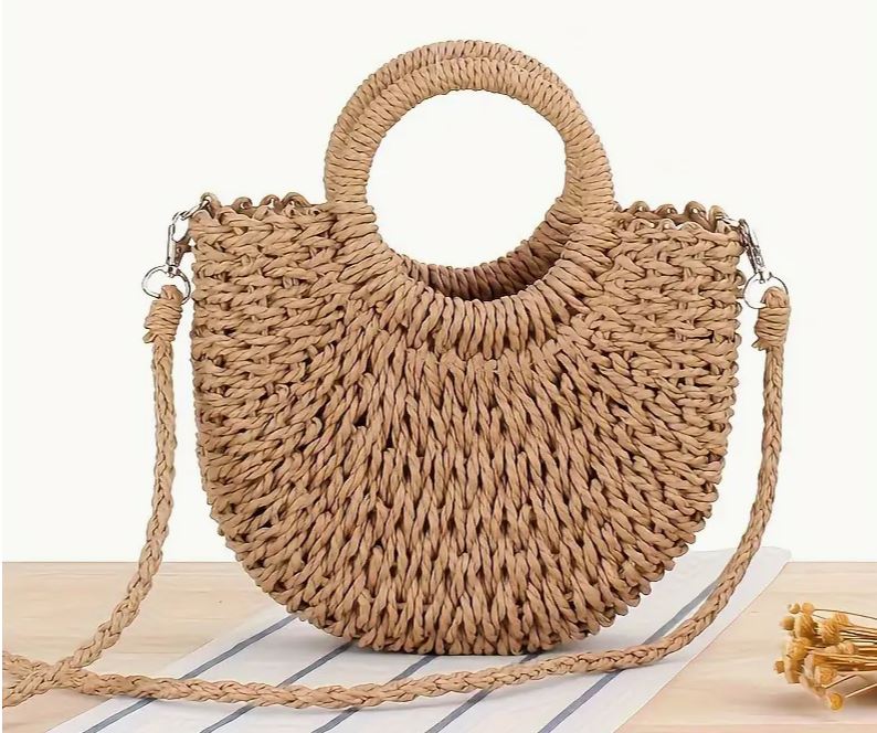 Spring & Summer beautiful light weight woven tote purse / crossbody bag with removable drawstring