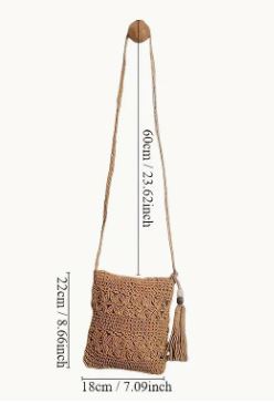 Small woven crossbody bag / purse with tassel and 2 wooden beads