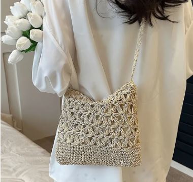 Spring & Summer medium size woven beige crossbody bag/purse