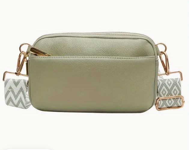 Small light green,  light blue and off-white ivory crossbody / shoulder bag / purse with wide strap