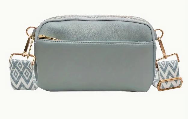 Small light green,  light blue and off-white ivory crossbody / shoulder bag / purse with wide strap