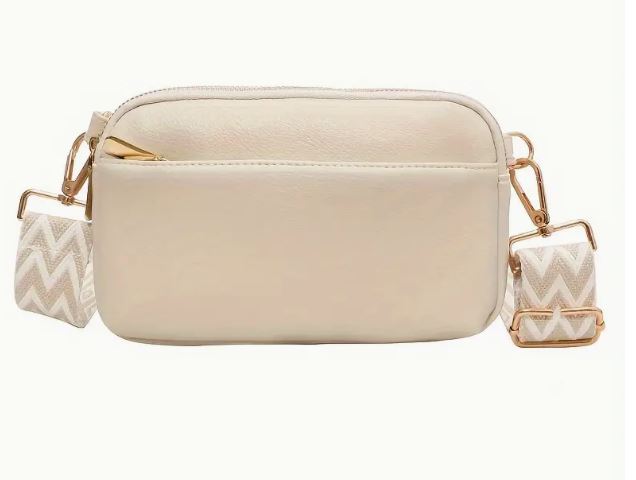 Small light green,  light blue and off-white ivory crossbody / shoulder bag / purse with wide strap