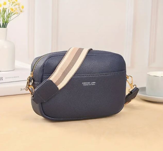 Navy blue PU leather crossbody bag / shoulder bag / purse