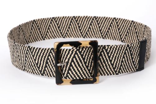 Mix black & ivory elastic woven belt with faux