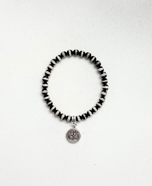 Tibetan Agate beads bracelet with OM charm