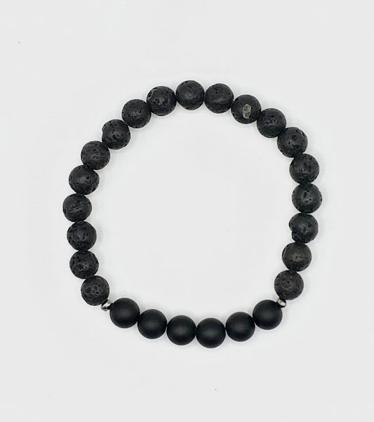 8mm Lava and matte black beads bracelet