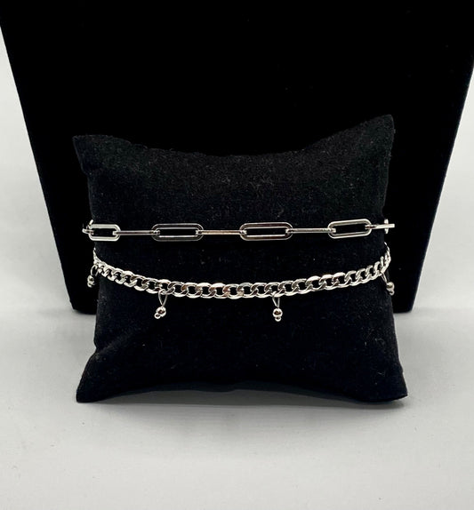 Adjustable 2-layers stainless steel paperclip chain bracelet