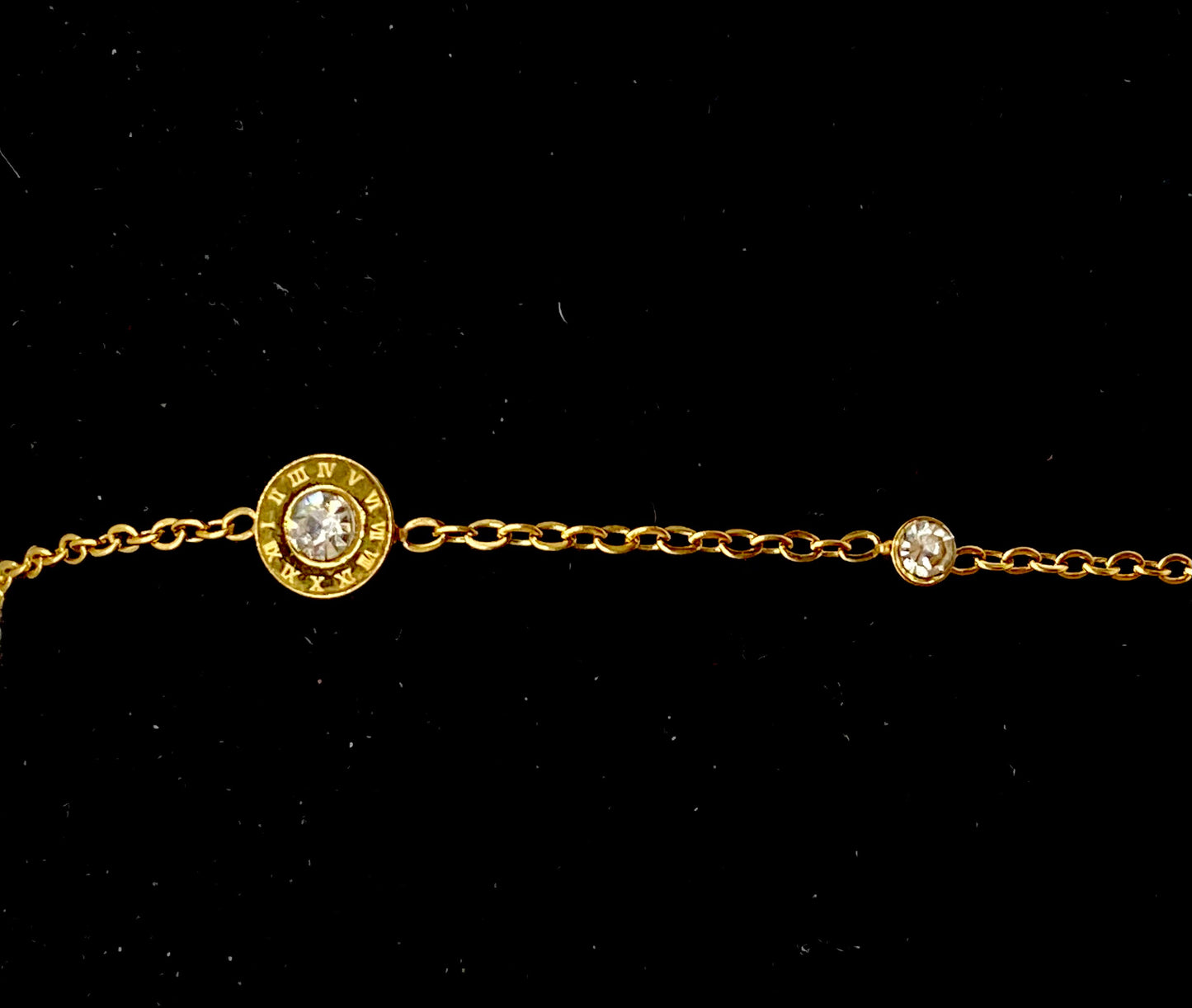 Adjustable golden stainless steel roman numerals with zircon bracelet