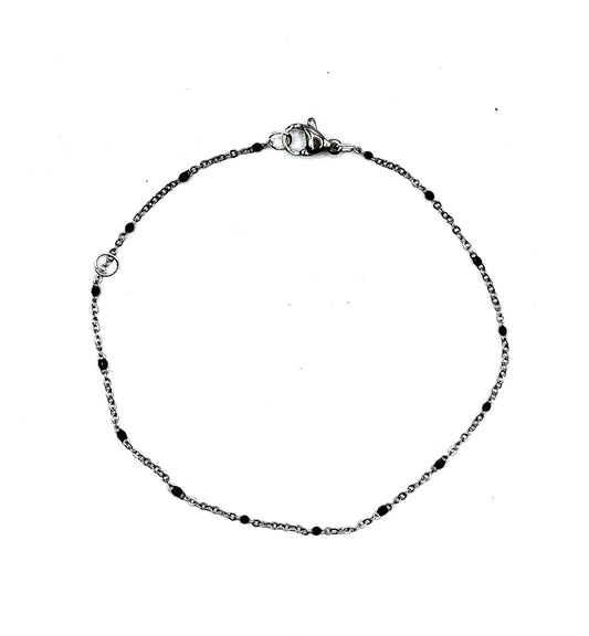 Nice & delicate stainless steel anklet bracelet with mini black beads