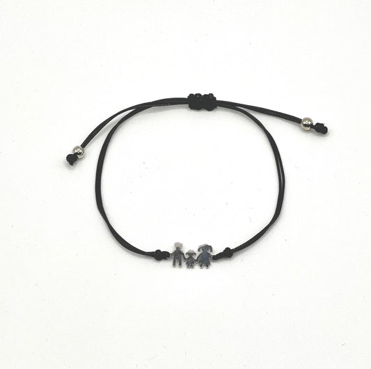 Adjustable family mon, daughter and dad stainless steel black bracelet