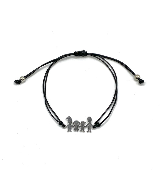 Adjustable family mon, daughter, son and dad stainless steel black bracelet