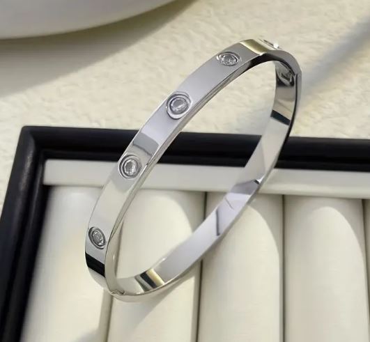 Trendy 6 cm stainless steel bangle with zircons