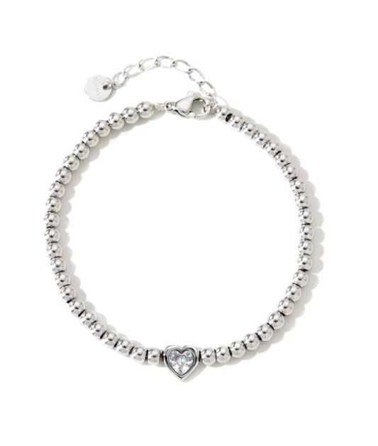 Beautiful And Trendy Stainless Steel Beads Bracelet With Zircon Heart Charm