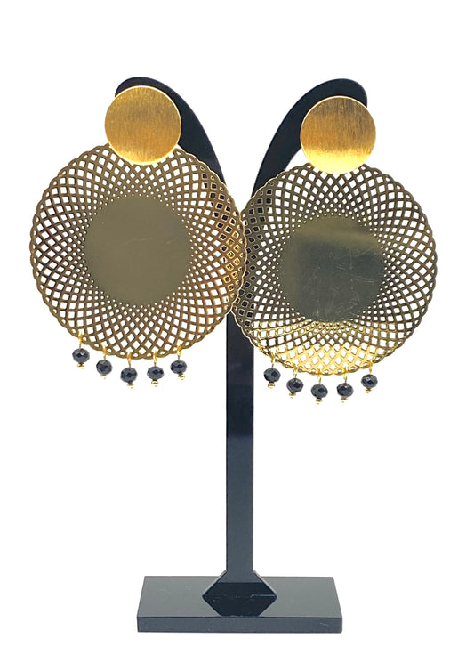 Large gold plated circle earrings with Murano beads