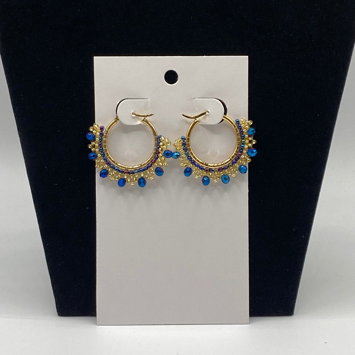 Small gold plated hand made earrings hoops with beads