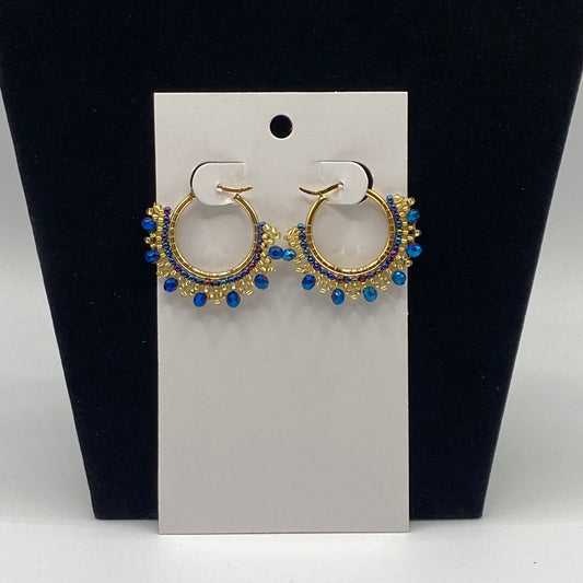 Small gold plated hand made earrings hoops with beads