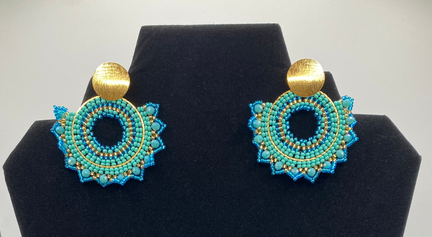 Large geometric hand made earrings with beads