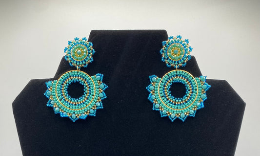 Double geometric hand made earrings with beads