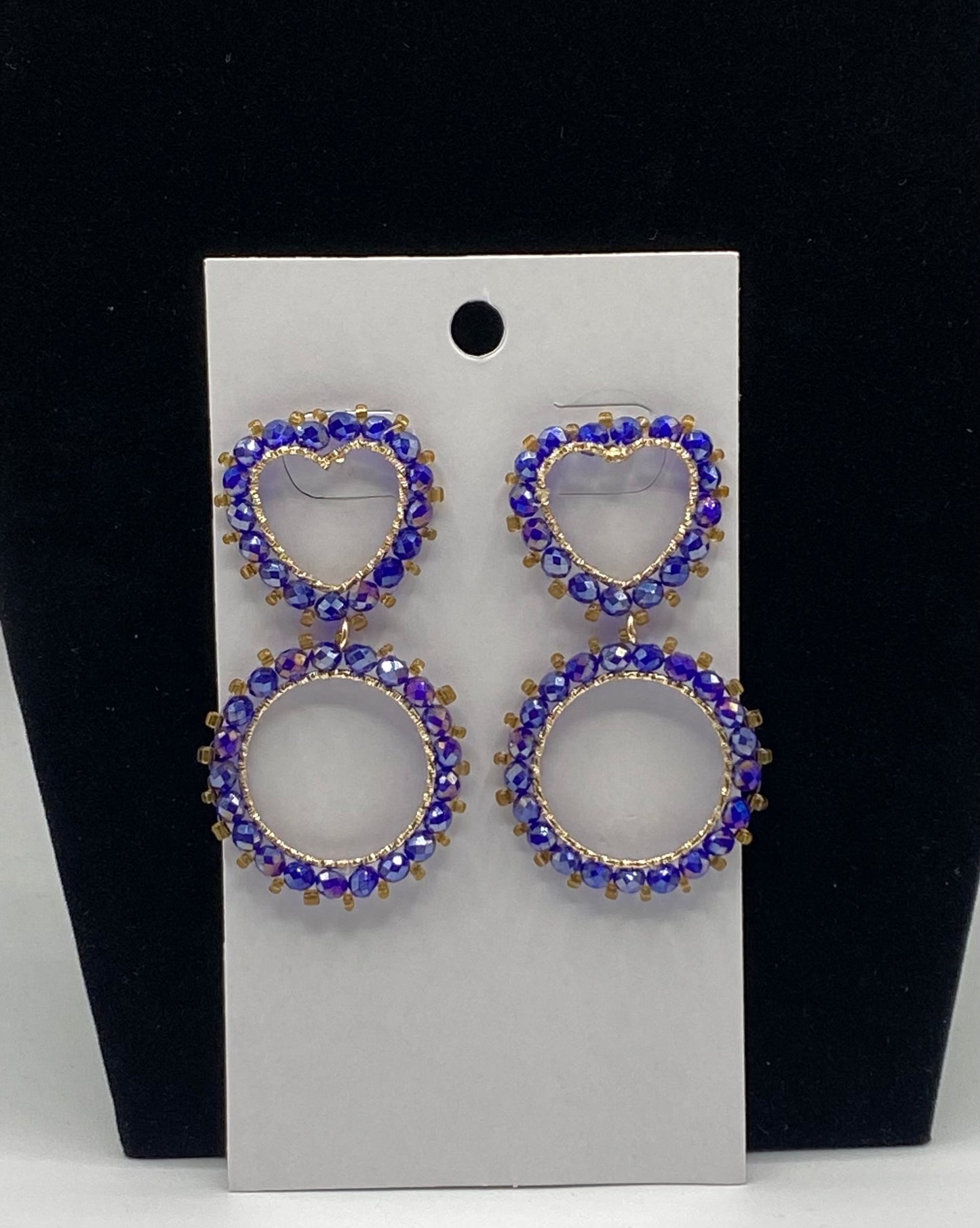 Large hand made heart and circle earrings with beads