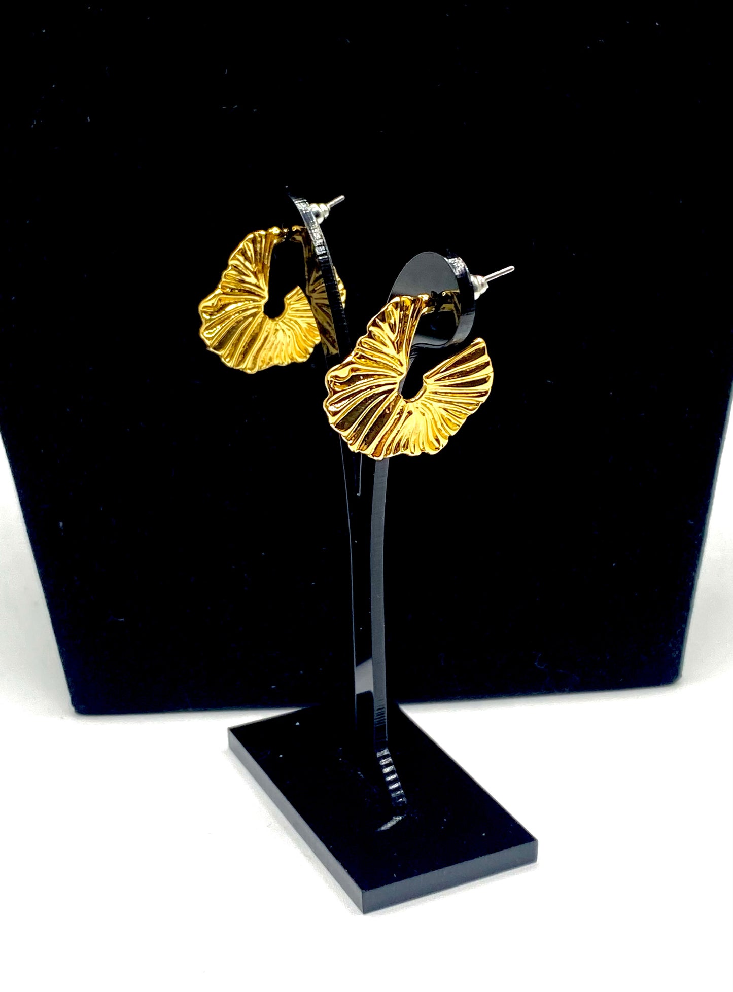 Golden Stainless steel ragged fan shape earrings