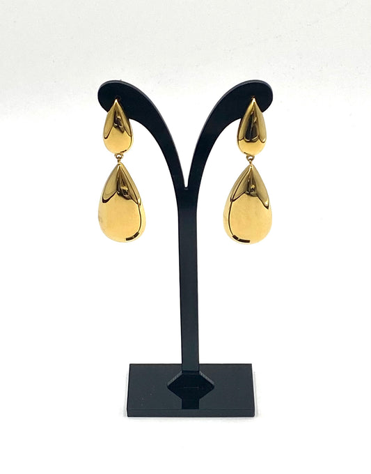 Stunning golden stainless steel double waterdrop earrings