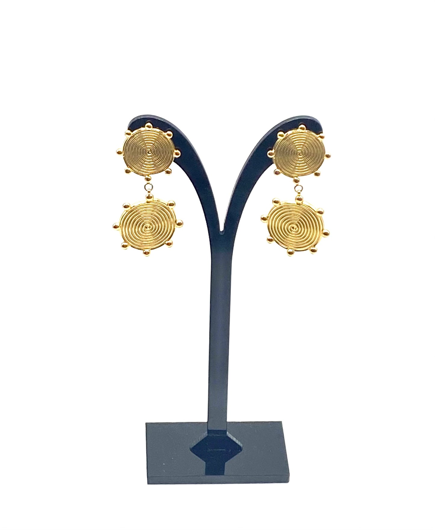 18K gold plated stainless steel double disk earrings