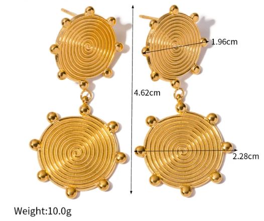 18K gold plated stainless steel double disk earrings