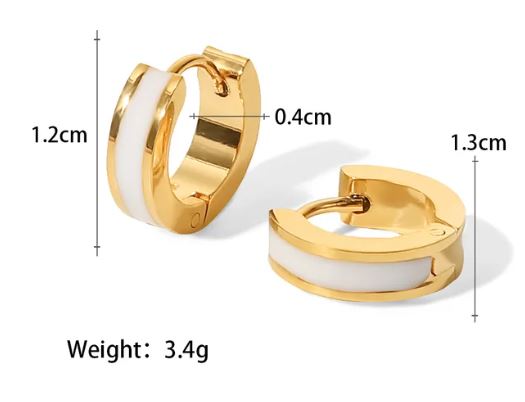 Gold Plated enamel stainless steel round studs earrings / hoops