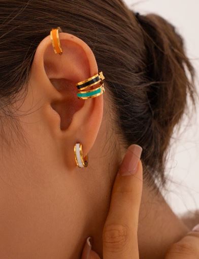 Gold Plated enamel stainless steel round studs earrings / hoops