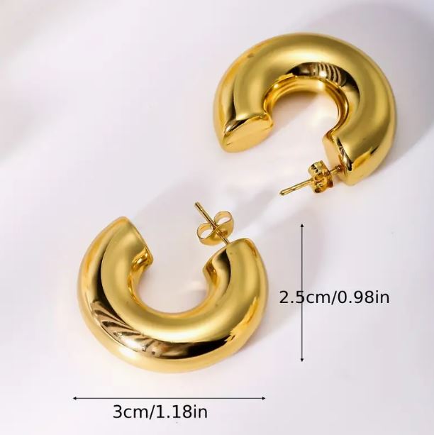 Lightweight chunky C-shaped stainless steel hoop earrings