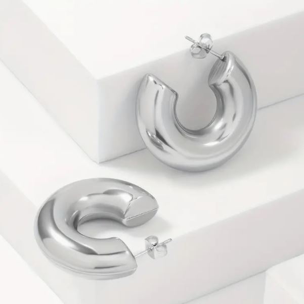 Lightweight chunky C-shaped stainless steel hoop earrings