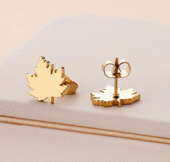 Simple and beautiful stainless steel maple leaf stud earrings