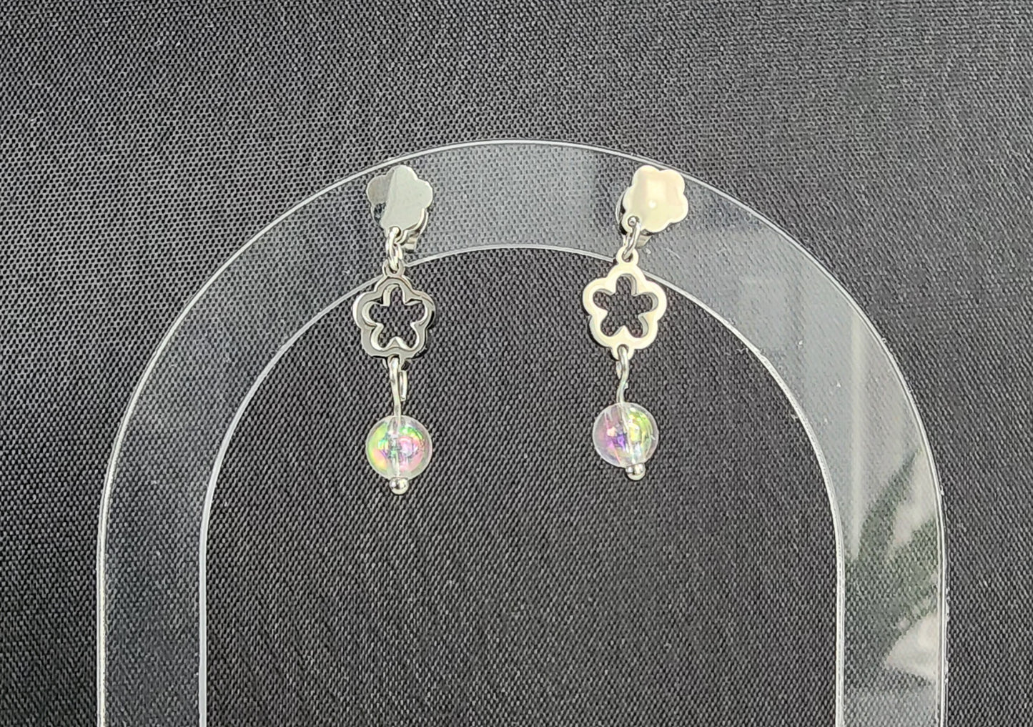 Stainless Steel Double Clover Charms Earrings with Glass Beads.