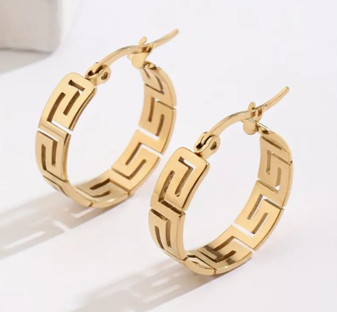 Trendy Gold Plated Geometric Pattern Hoop Earrings.