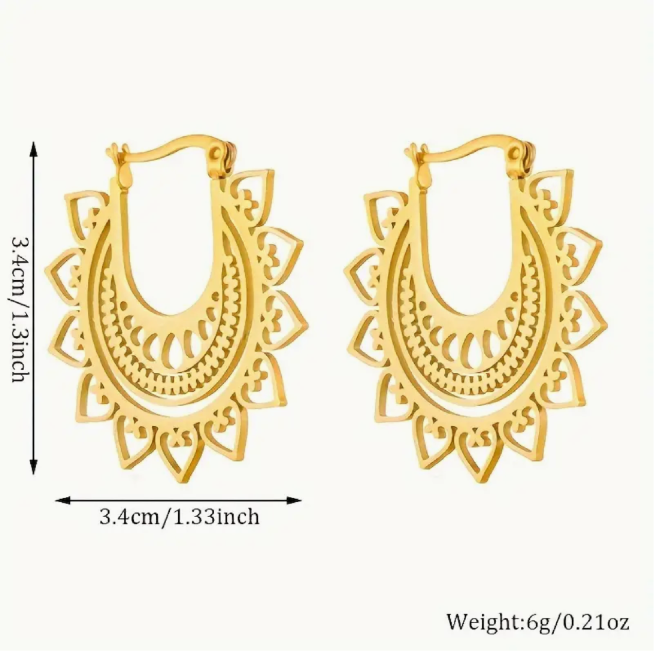 Beautiful Flower Pattern 18K Gold Plated Stainless Steel Hoops