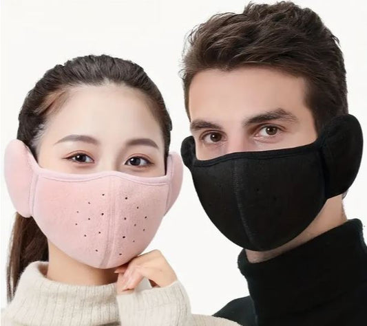 Men's and women's black soft breathable windproof face mask & earmuffs