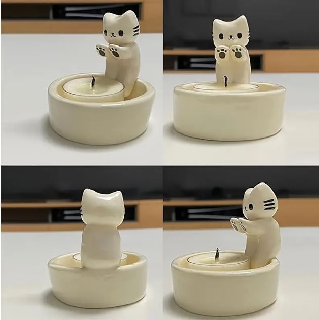 Cute ceramic kitten tea light candle holder