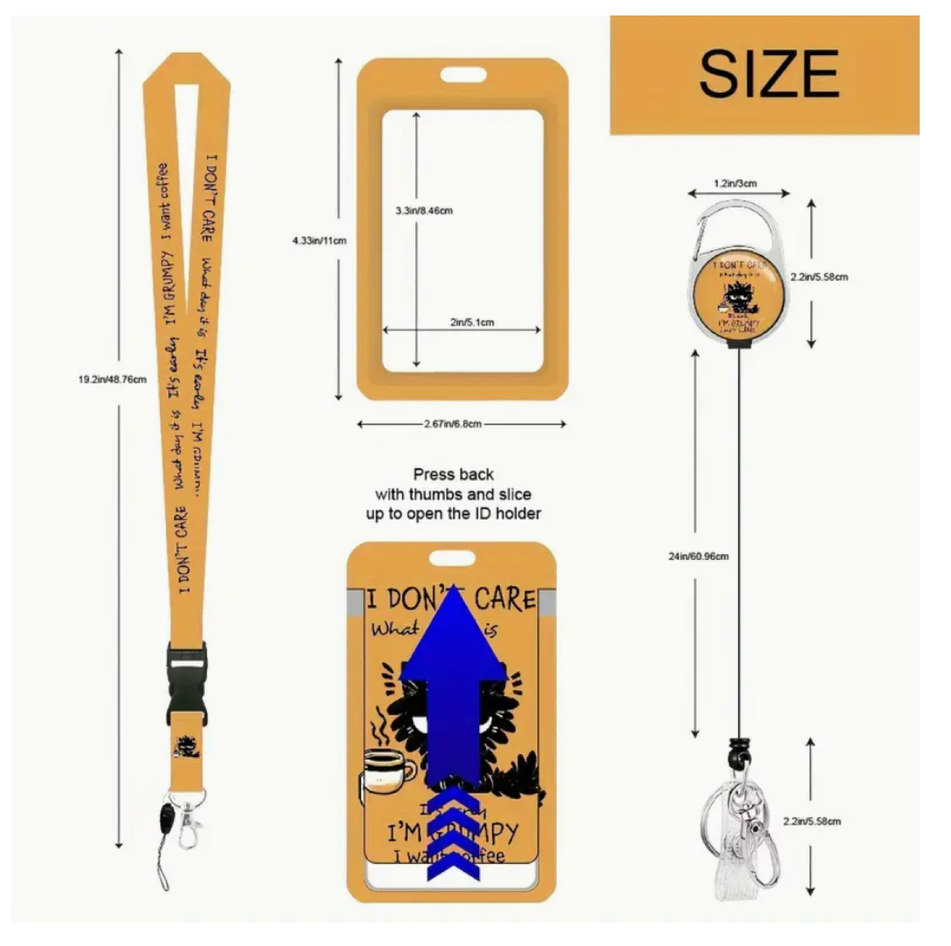 Retractable ID Badge Holder with Black Cat Drinking Coffee